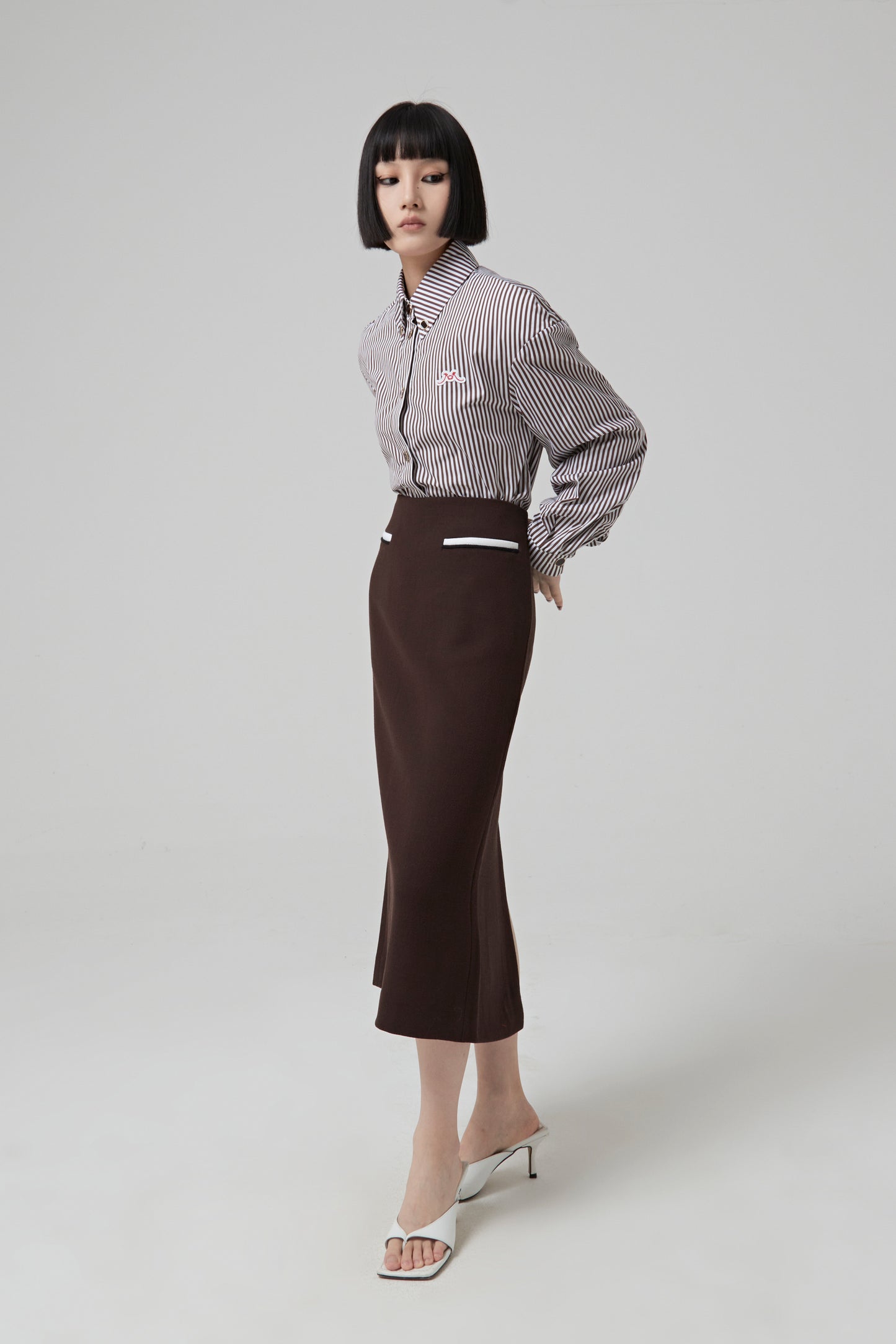 Wool Low-waist Long Skirt with Pockets