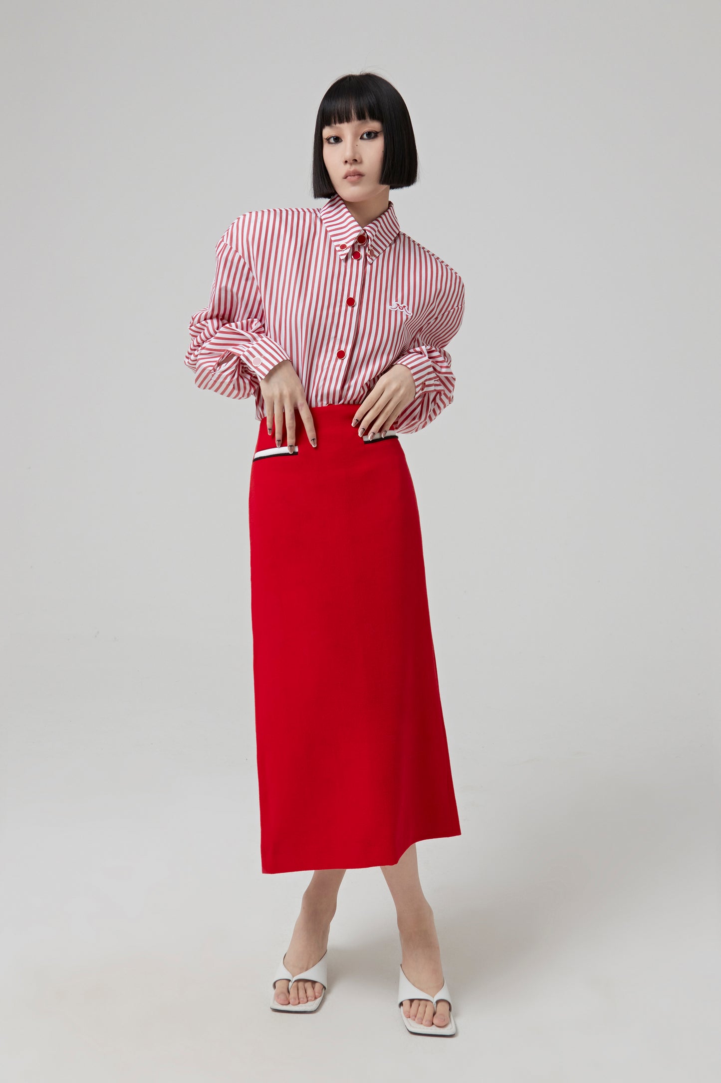 Wool Low-waist Long Skirt with Pockets