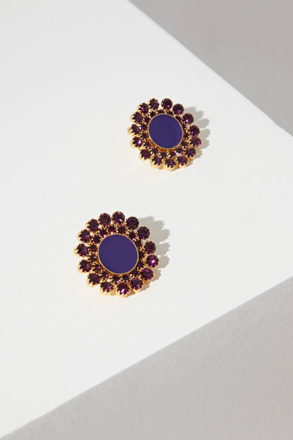 Lacquered Round Earrings with Mini Strass