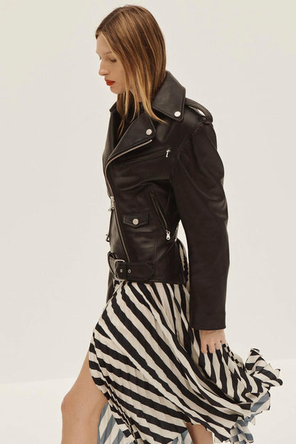 BELTED LEATHER JACKE