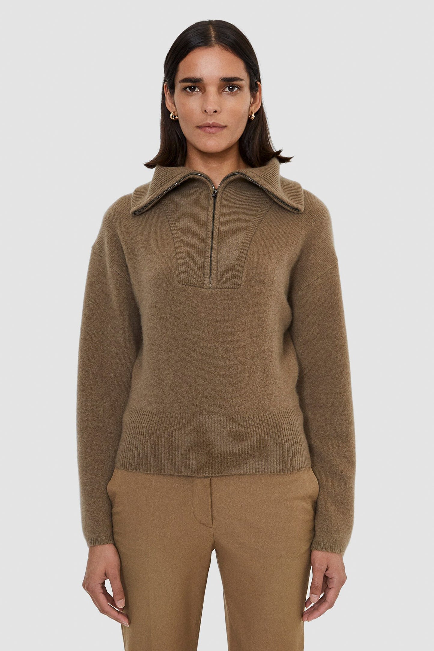 Half Zip-Brushed Cashmere