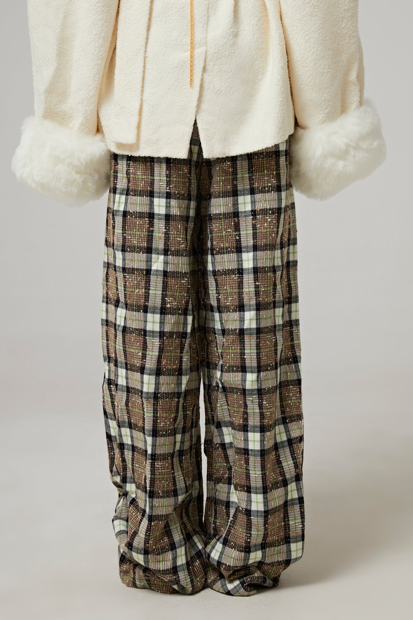 OVERSIZED LOW-WAISTED PANTS - CHECKED TWEED