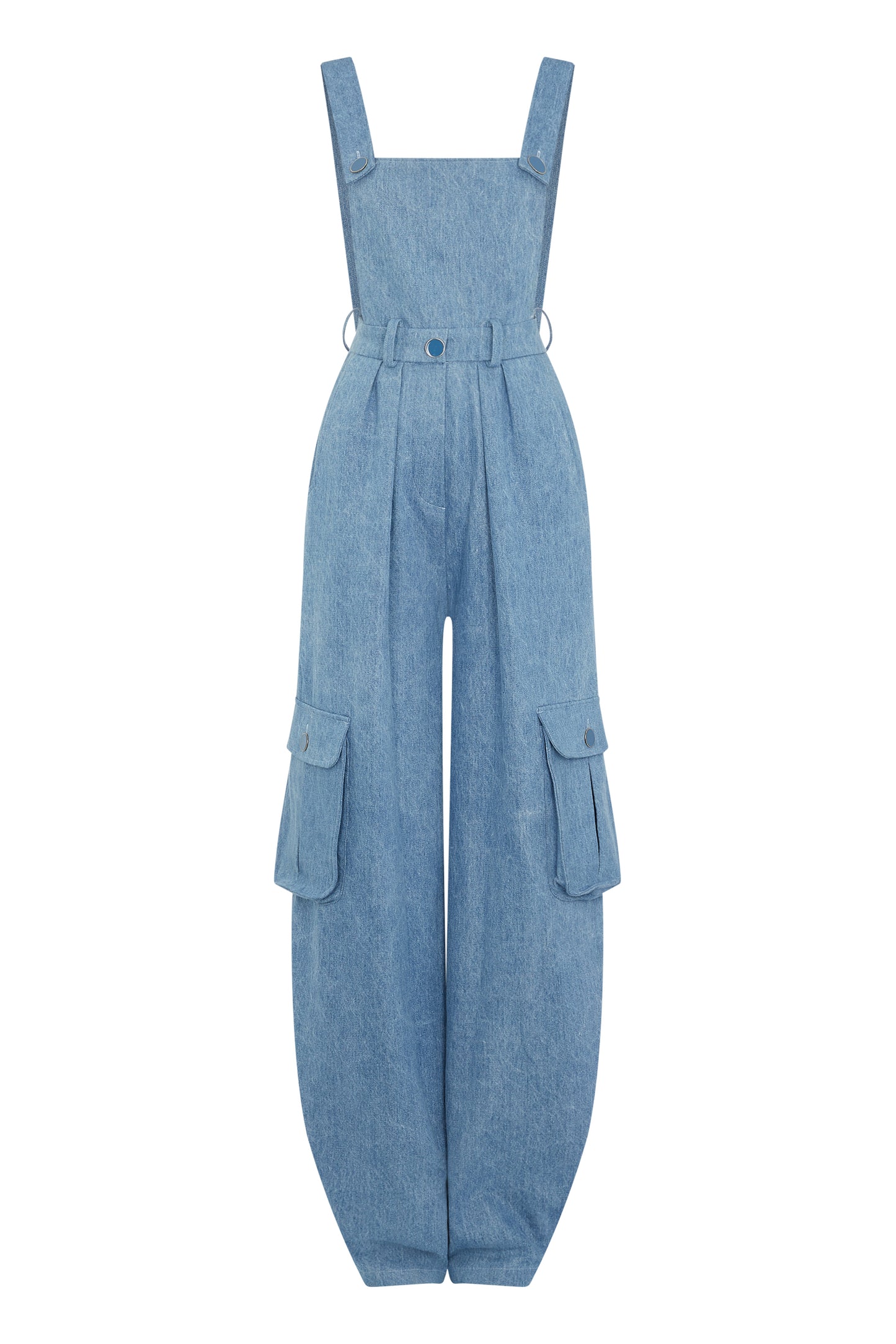 OVERSIZED HIGH WAISTED CARGO OVERALLS - DENIM