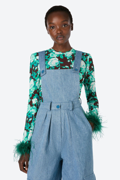 OVERSIZED HIGH WAISTED CARGO OVERALLS - DENIM