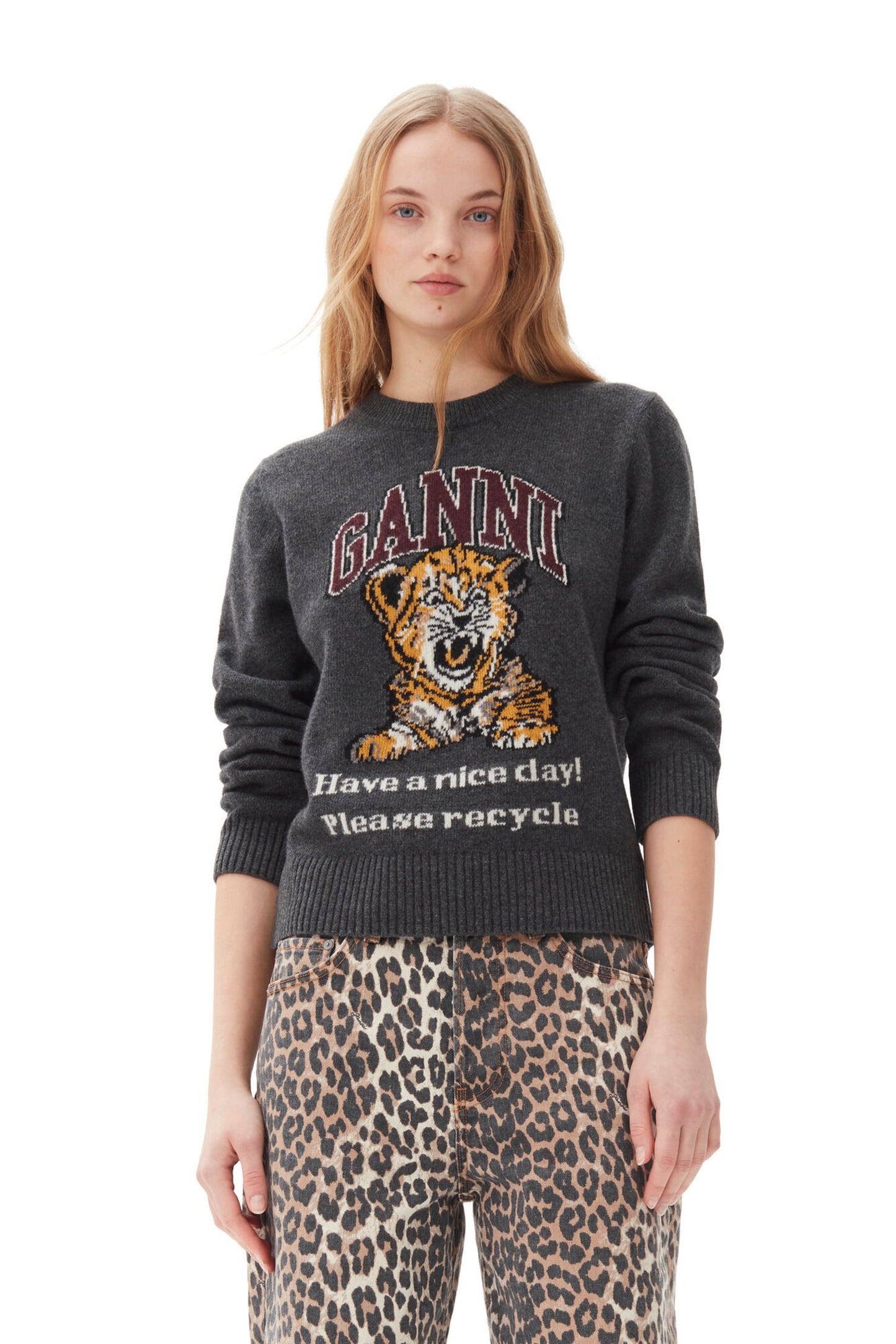 Graphic Wool Mix Tiger Crewneck