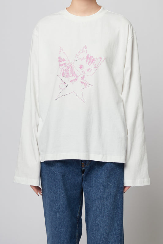 IVORY MONSTER PRINT WIDE LONG-SLEEVED T-SHIRT