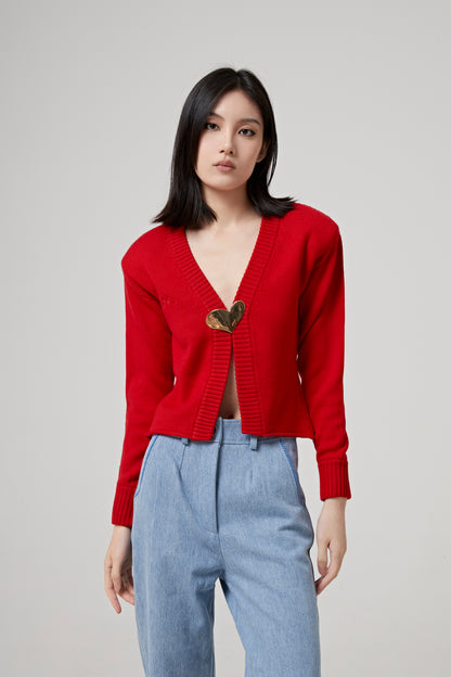 CROPPED CARDIGAN WITH HEART JEWEL