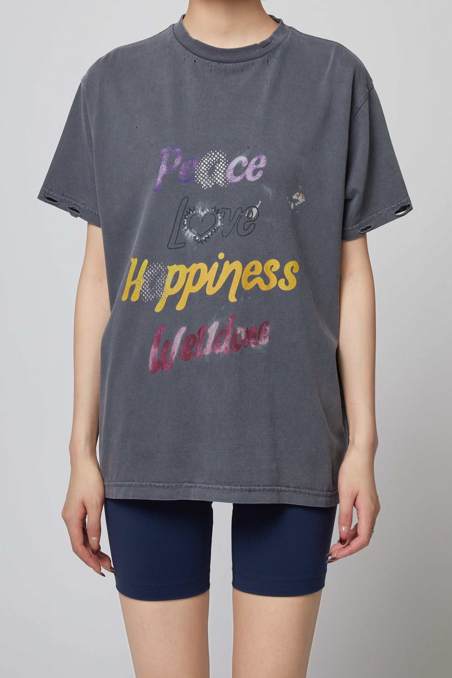 CHARCOAL LETTERING PRINT DISTRESSED T-SHIRT