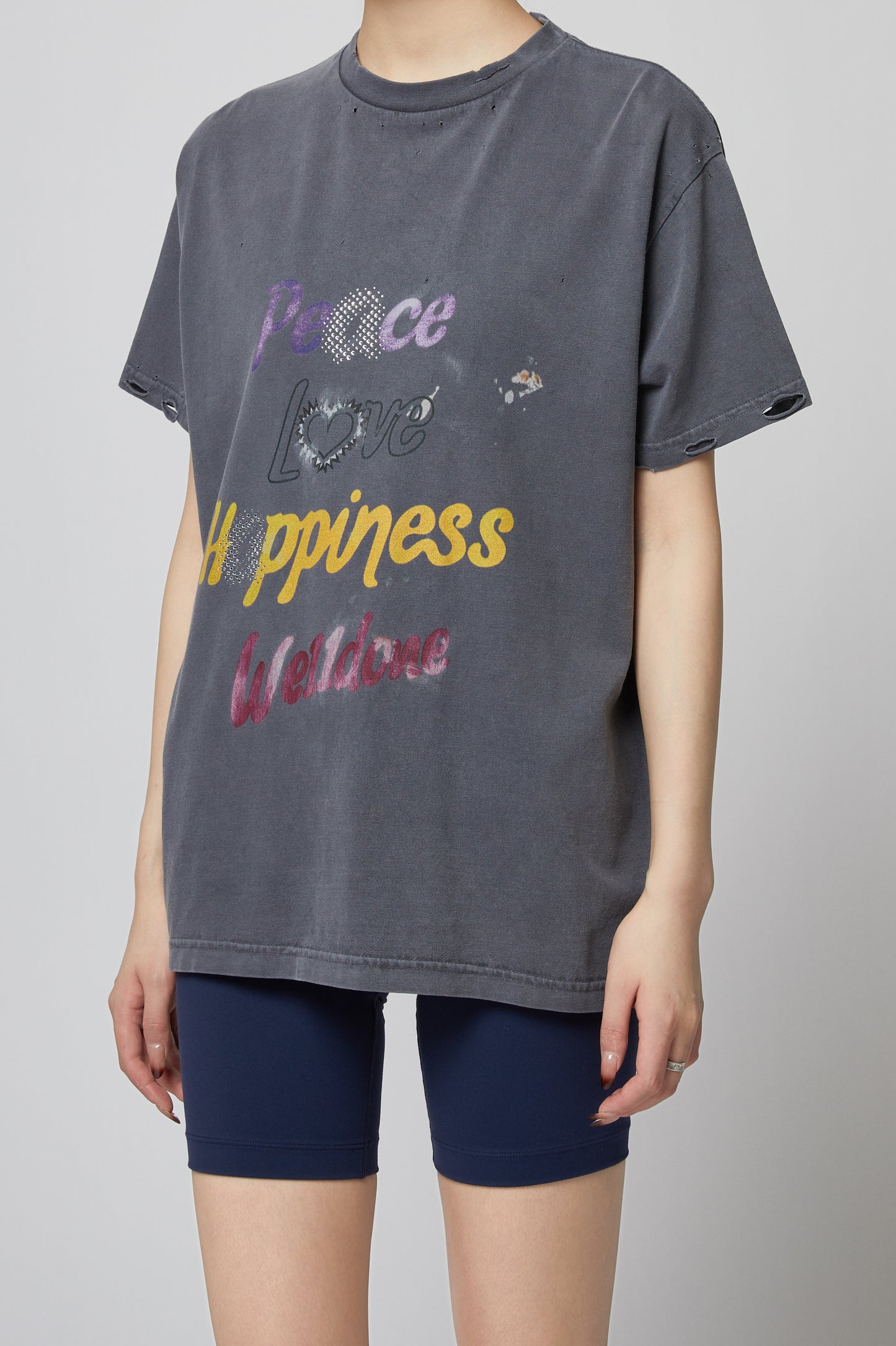 CHARCOAL LETTERING PRINT DISTRESSED T-SHIRT