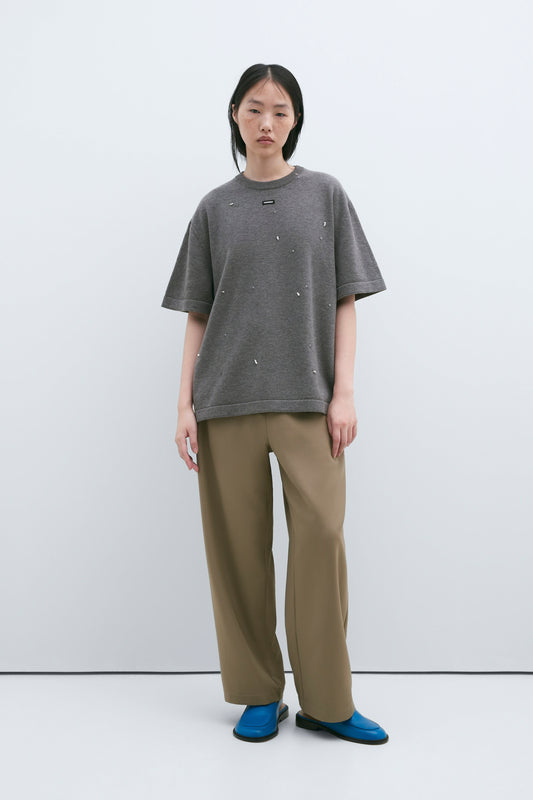 MERINO WOOL BEADED T-SHIRT GREY