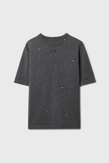 MERINO WOOL BEADED T-SHIRT GREY