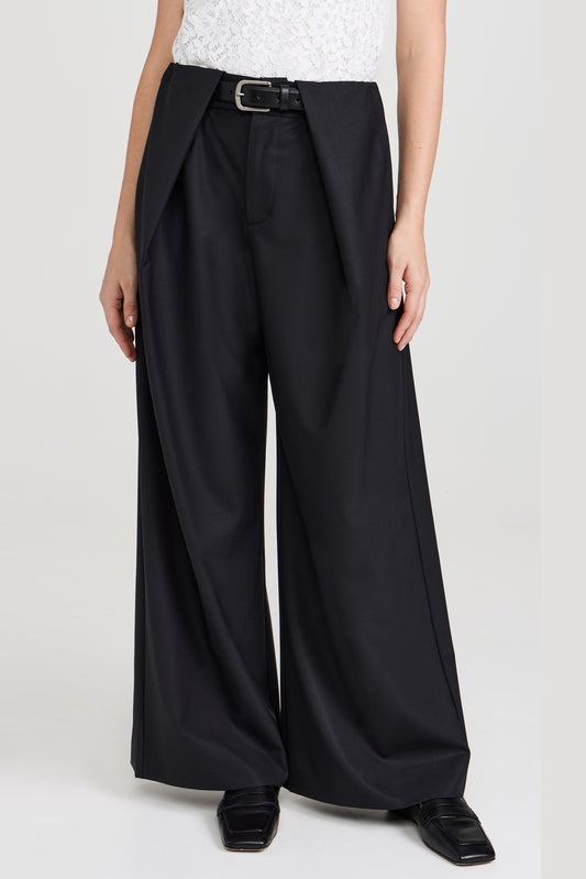 HALLIE WOOL SUITING BELTED WIDE LEG PANTS (D1)