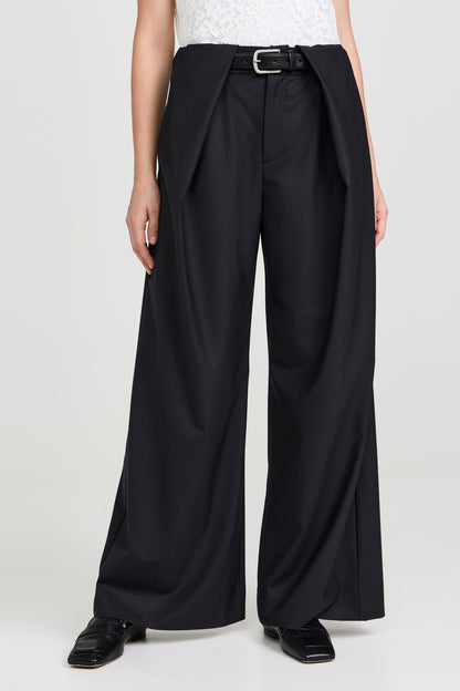 HALLIE WOOL SUITING BELTED WIDE LEG PANTS (D1)