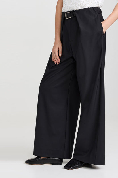 HALLIE WOOL SUITING BELTED WIDE LEG PANTS (D1)