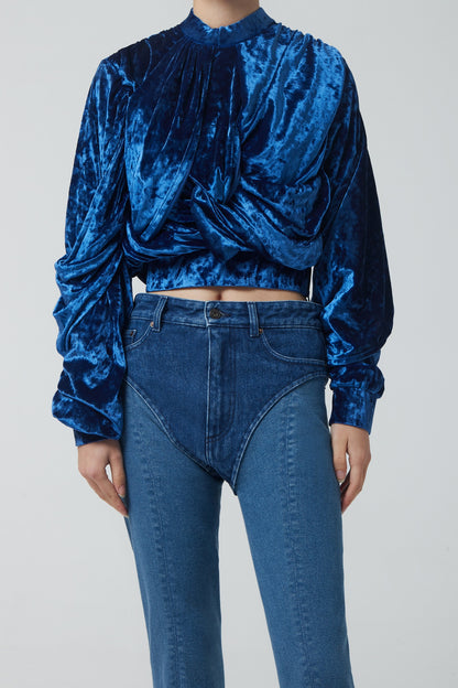 VELVET WRAP TOP ROYAL BLUE