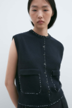 MERINO WOOL STITCHED WAISTCOAT NAVY