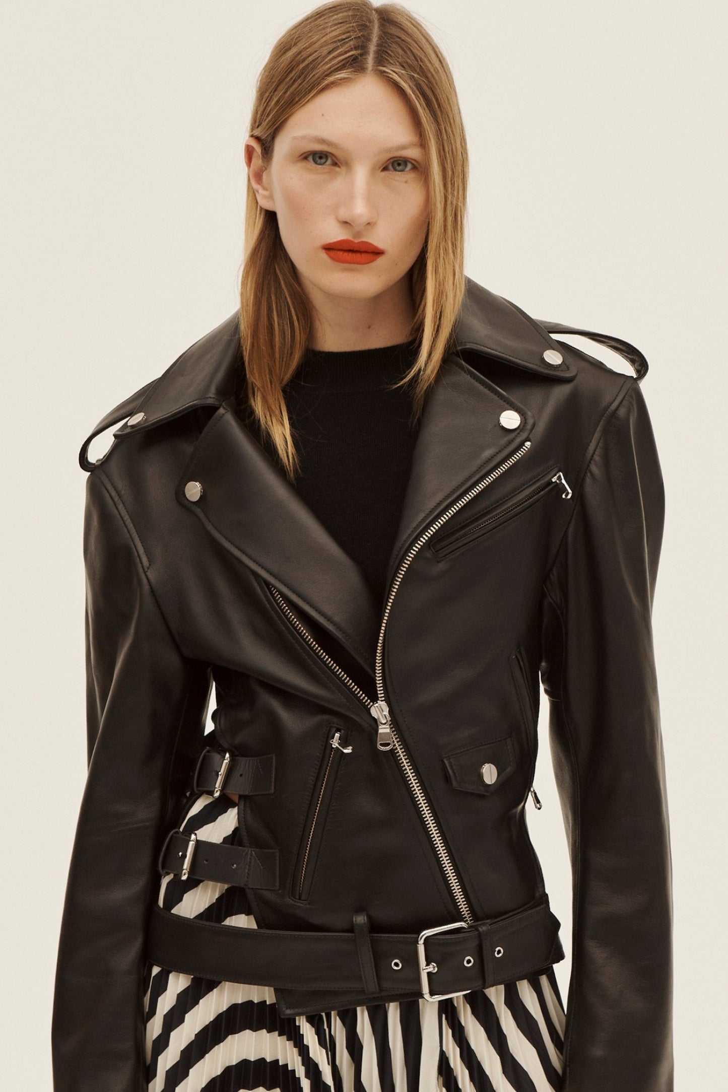 BELTED LEATHER JACKE