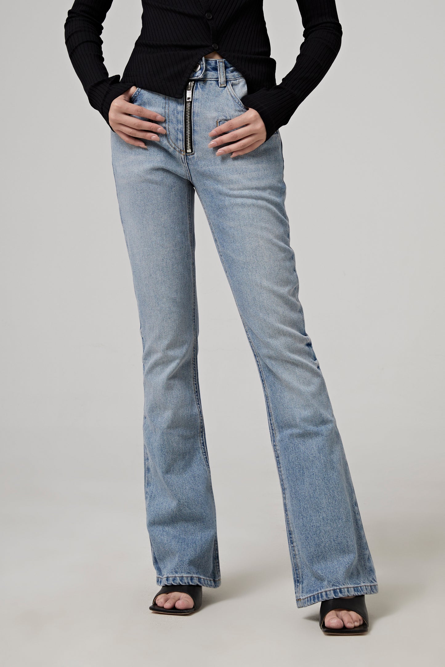 DIRTY BLUE DENIM ZIPPED PANTS