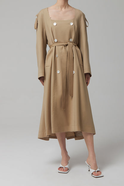 COLLARLESS SHELL BUTTON TRENCH