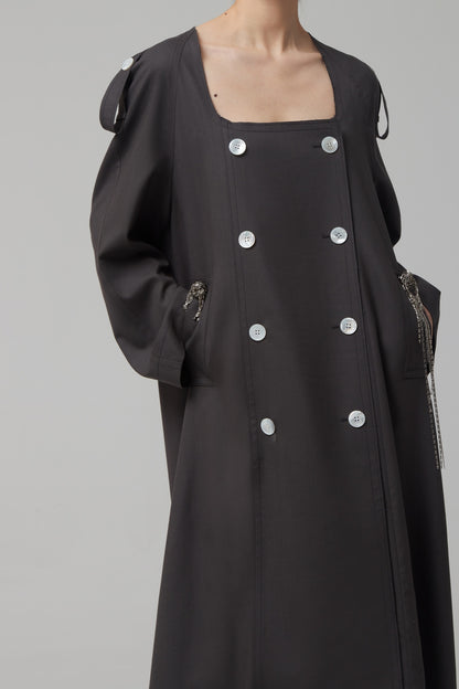 COLLARLESS SHELL BUTTON TRENCH