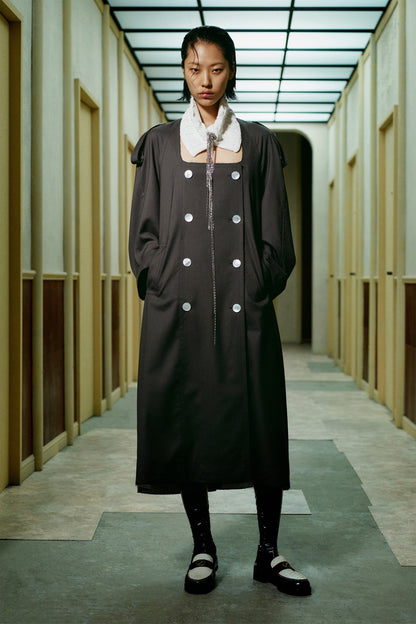 COLLARLESS SHELL BUTTON TRENCH