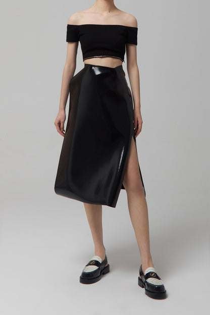 ENAMEL WRAP SKIRT